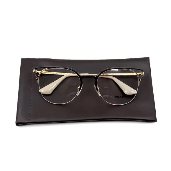 PRADA PR 64U 98R1O1 BROWN GOLD DEMO LENS AUTHENTIC EYEGLASSES FRAME - Picture 11 of 12